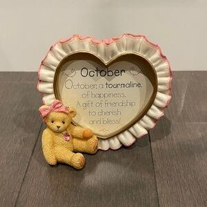 Heart-Shaped Cherished Teddies October Birth Month Photo Frame with Bear